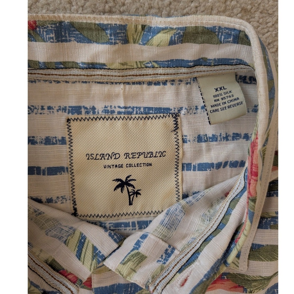 Island Republic Vintage Collection 100% Silk Striped Floral Camp Shirt- Size XXL - Picture 3 of 5